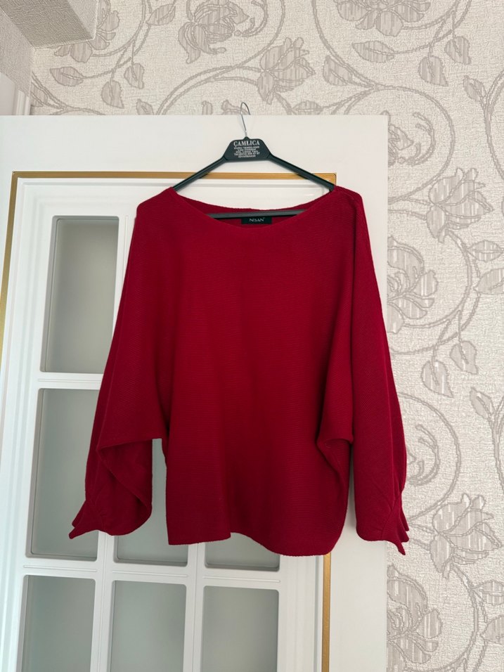 Bordo Kadın Triko Uzun Kollu Salaş Kazak - Görsel 2