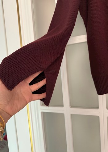 Bordo Nakışlı Bohem Kadın Kazak - Görsel 4