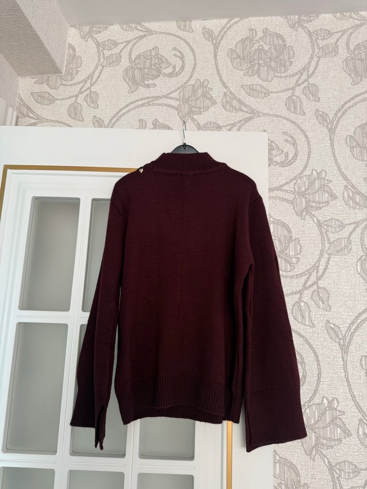 Bordo Nakışlı Bohem Kadın Kazak - Görsel 2