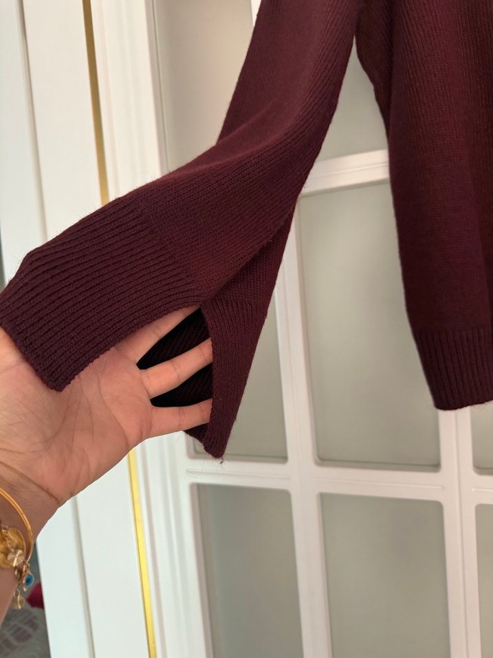 Bordo Nakışlı Bohem Kadın Kazak - Görsel 4