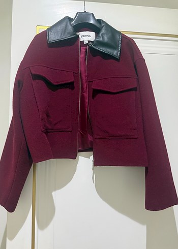 Kadın Bordo Kısa Yün Ceket - Görsel 3