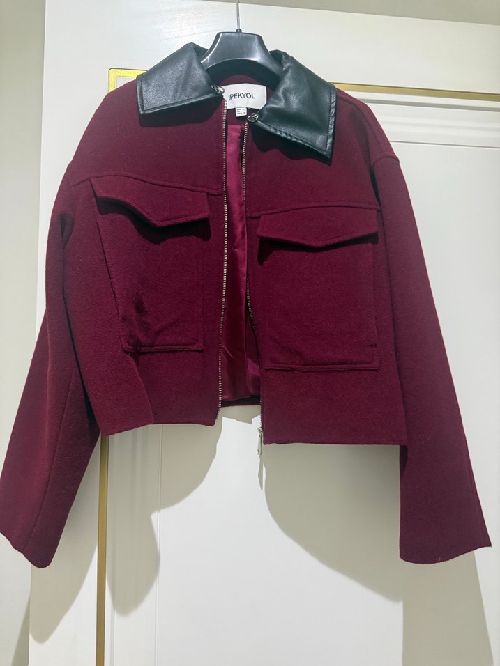Kadın Bordo Kısa Yün Ceket - Görsel 3