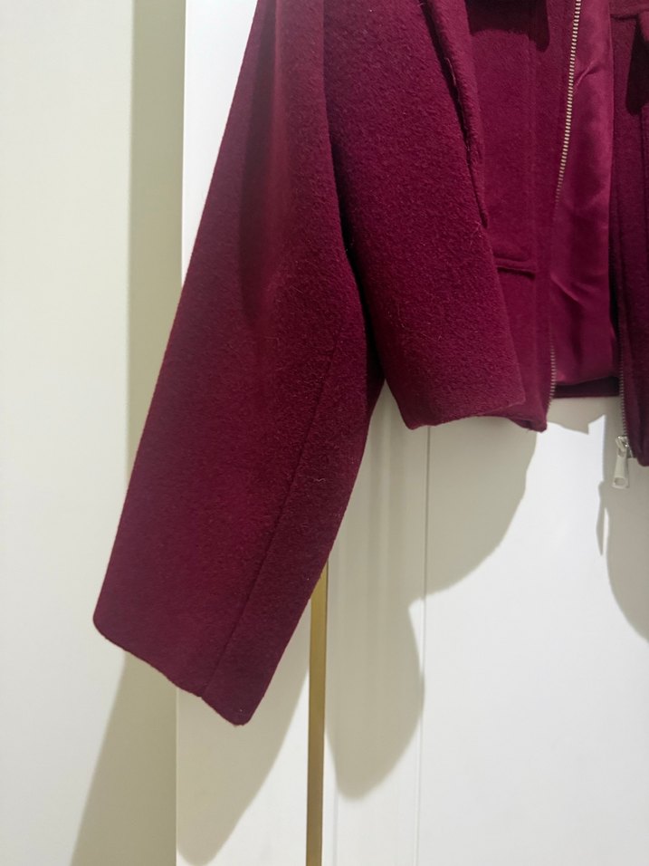 Kadın Bordo Kısa Yün Ceket - Görsel 5