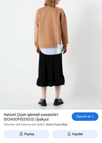 Natürel Çiçek İşlemeli Kısa Kollu Sweatshirt - Görsel 3