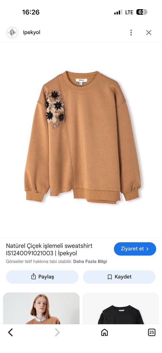 Natürel Çiçek İşlemeli Kısa Kollu Sweatshirt - Görsel 2
