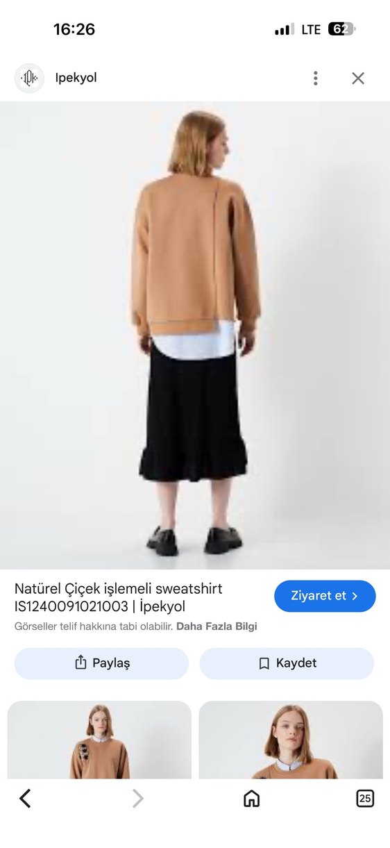 Natürel Çiçek İşlemeli Kısa Kollu Sweatshirt - Görsel 3