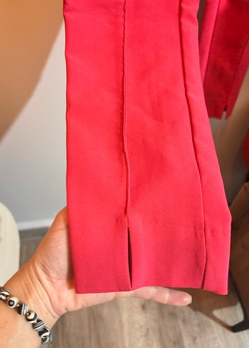 Kırmızı Midi Dar Kesim Kadın Kumaş Pantolon - Görsel 2