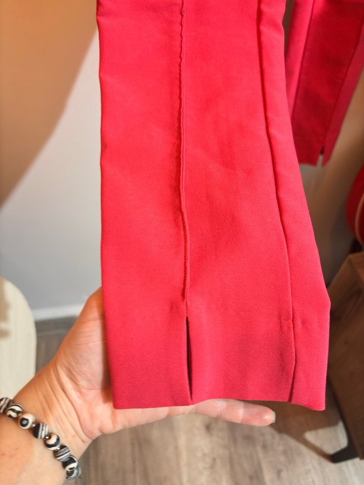 Kırmızı Midi Dar Kesim Kadın Kumaş Pantolon - Görsel 2