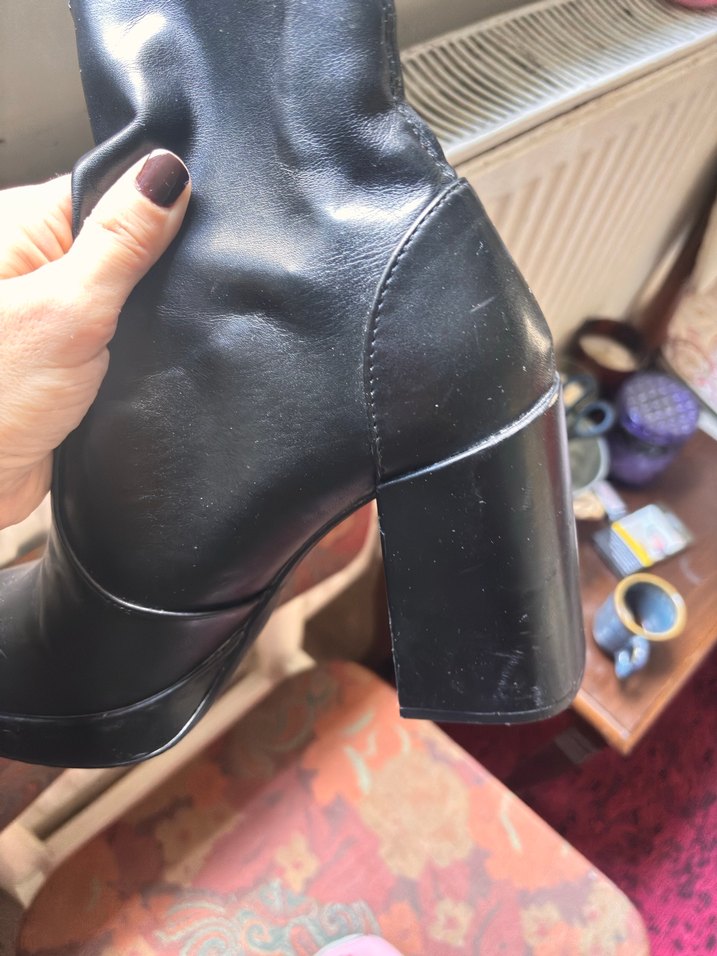 Kadın Siyah Deri Gotik Platform Topuklu Botlar - Görsel 3