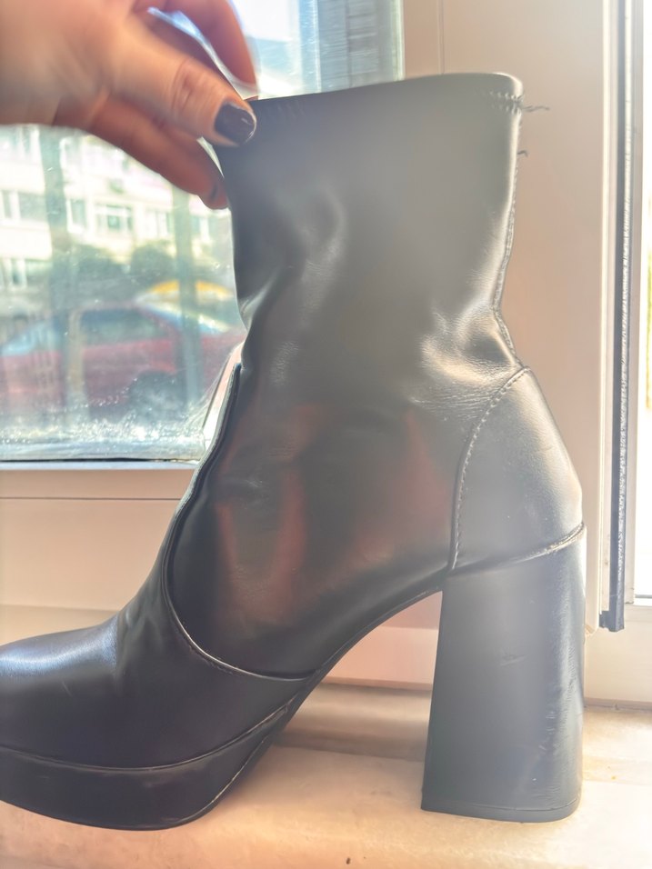 Kadın Siyah Deri Gotik Platform Topuklu Botlar - Görsel 2