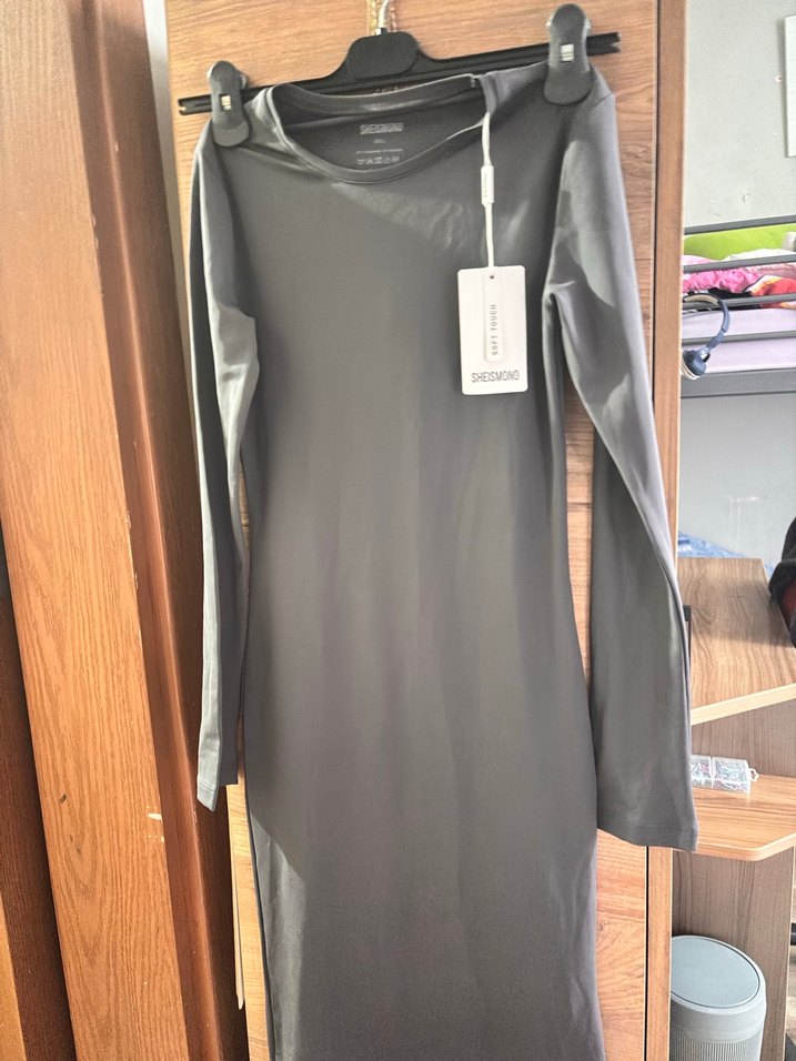 Gri Uzun Kollu Kadın Elbise - Görsel 4