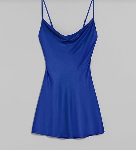 BSL FASHION Mavi mini saten kısa elbise