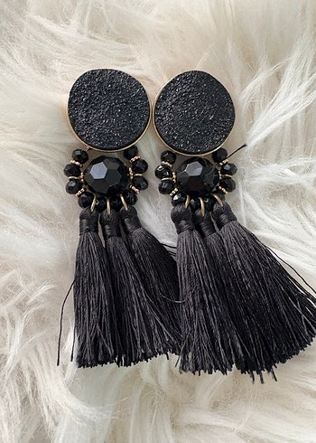 Siyah Püsküllü Bohem Uzun Küpe - Görsel 2