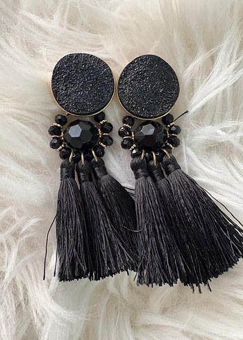 Siyah Püsküllü Bohem Uzun Küpe - Görsel 3