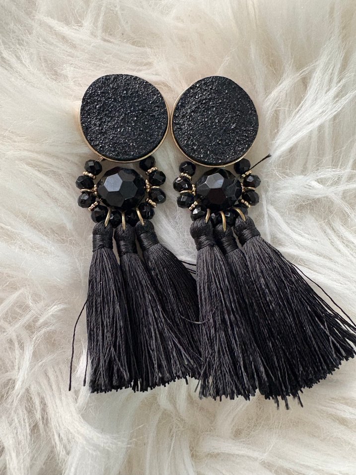 Siyah Püsküllü Bohem Uzun Küpe - Görsel 3