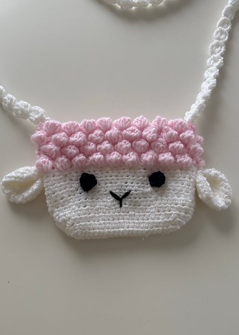 Pembe Nakışlı Örgü Kız Çanta - Görsel 2