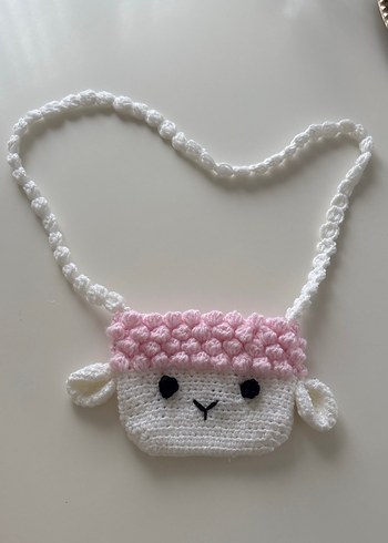 Pembe Nakışlı Örgü Kız Çanta - Görsel 3