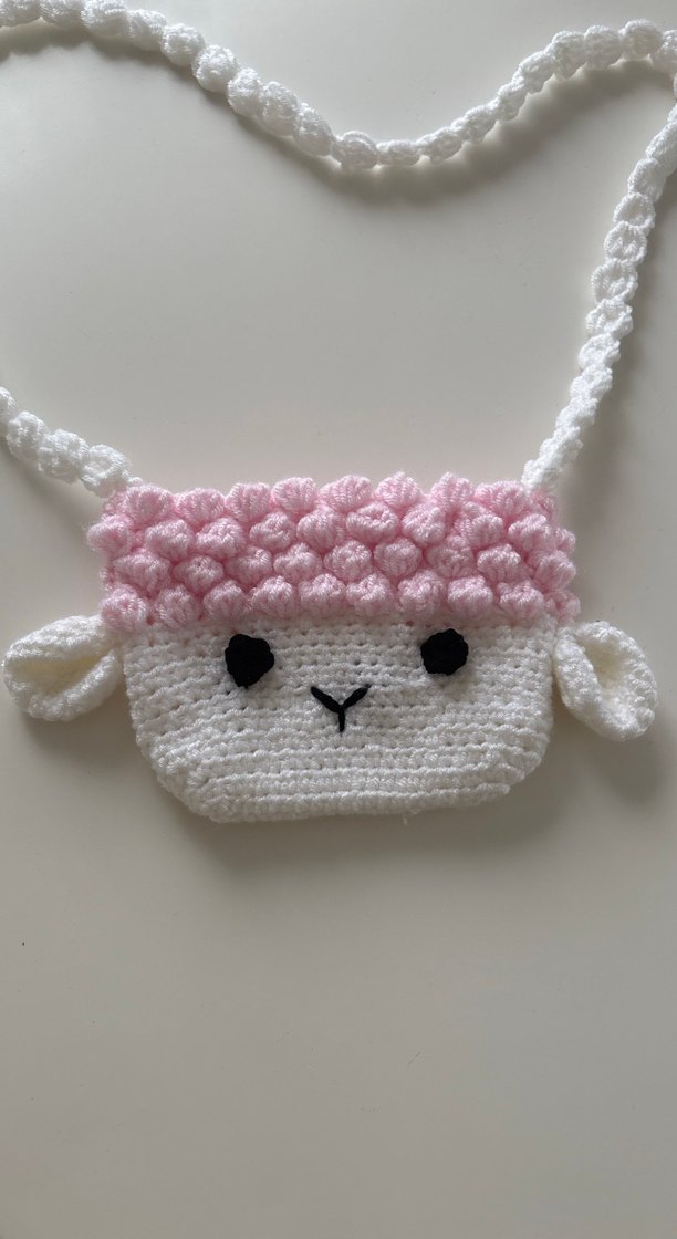 Pembe Nakışlı Örgü Kız Çanta - Görsel 2