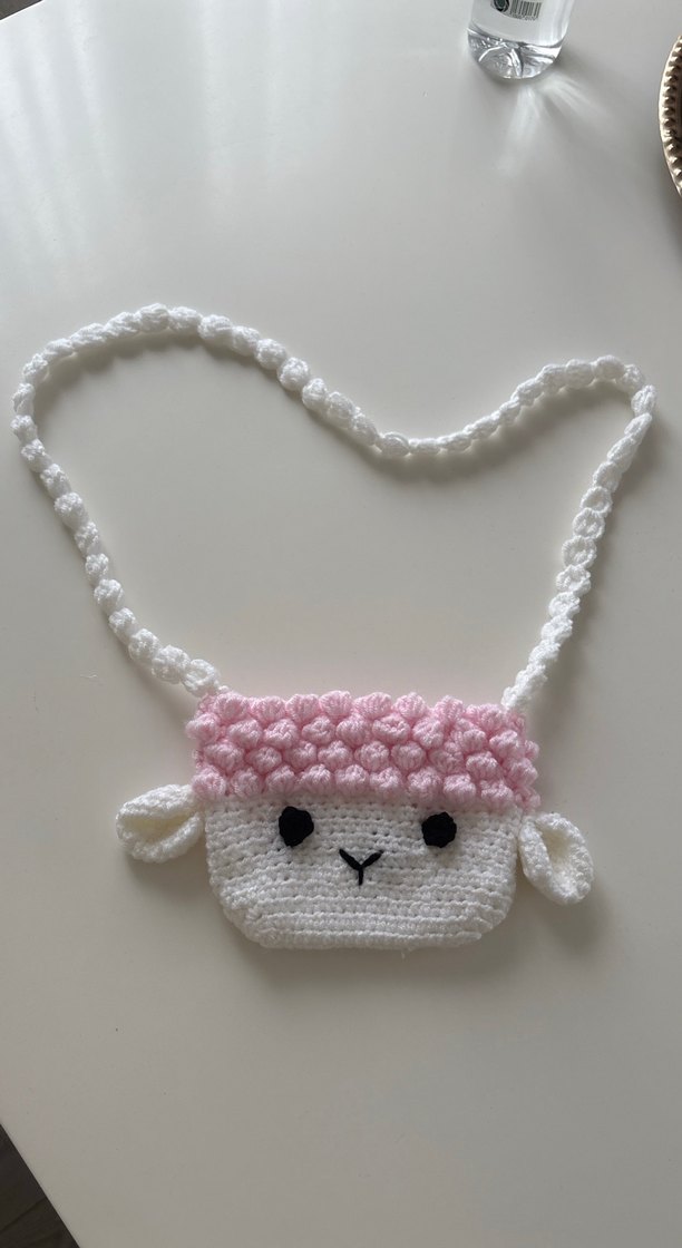 Pembe Nakışlı Örgü Kız Çanta - Görsel 3