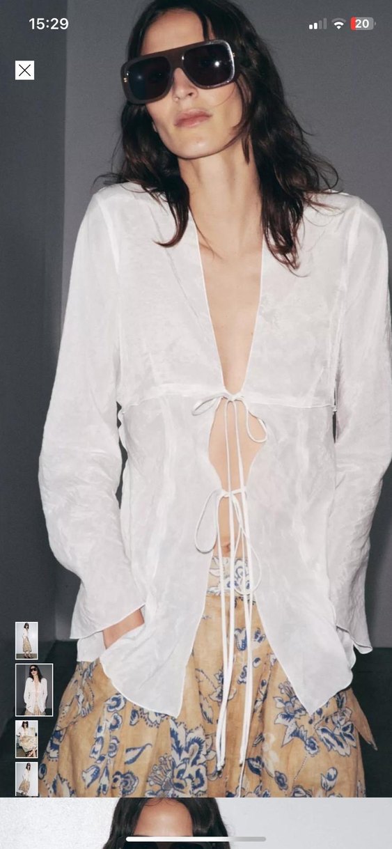 Beyaz Keten Bohem V Yaka Kadın Bluz - Görsel 4