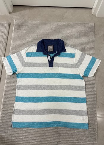 Pamuklu Gri Mavi Çizgili Erkek Polo Tişört