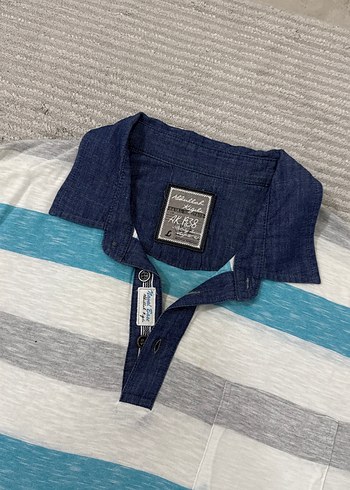 U.S Polo Assn. Pamuklu Gri Mavi Çizgili Erkek Polo Tişört