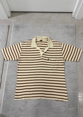 Kahverengi Çizgili Kısa Kollu Polo Tişört