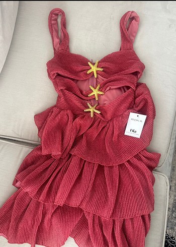 Pullu Pileli Mini Yıldız Detaylı Pembe Şık Elbise - Görsel 3