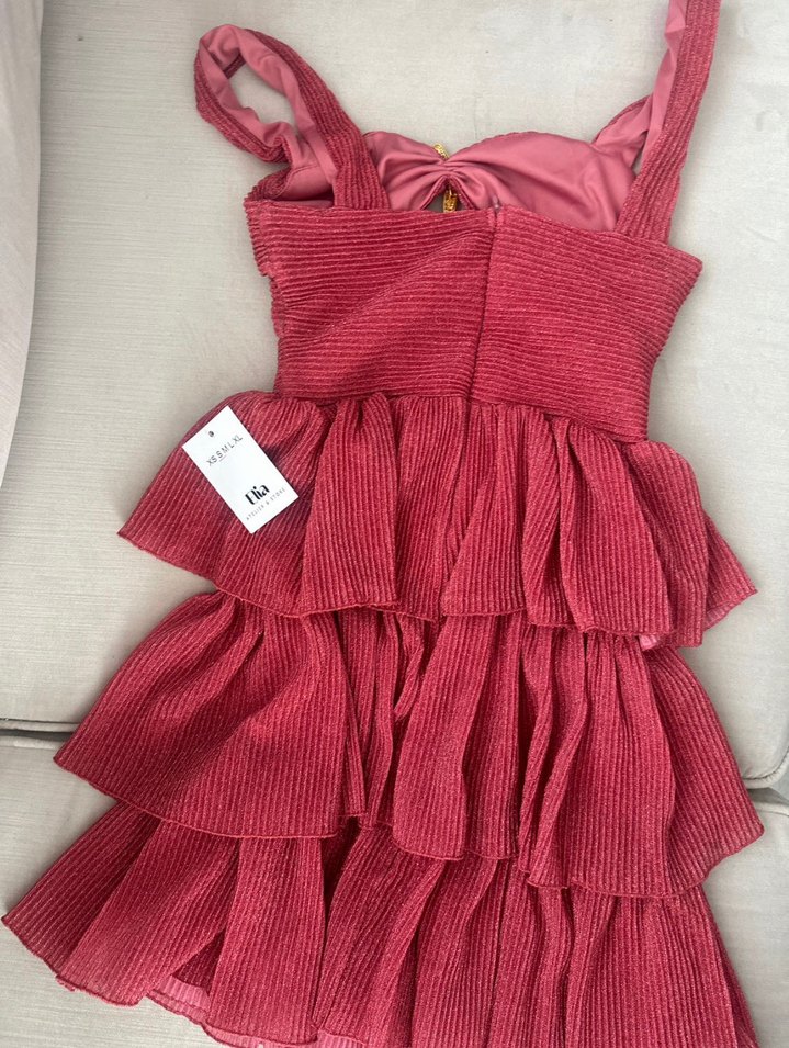 Pullu Pileli Mini Yıldız Detaylı Pembe Şık Elbise - Görsel 4