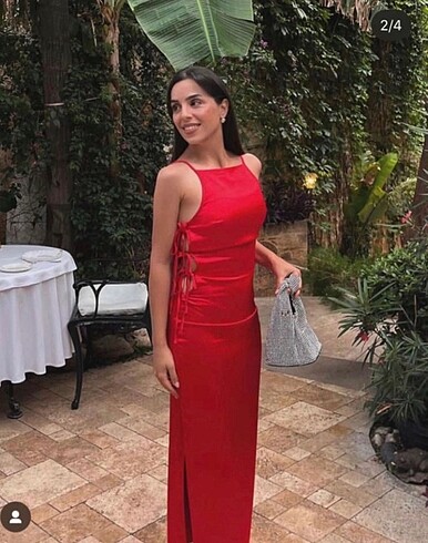xs Beden Zara Kırmızı Saten Şık Düğün Davet Elbisesi