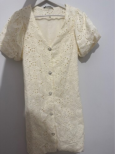 xs Beden beyaz Renk Mudo Collection Fistolu Beyaz Mini Elbise