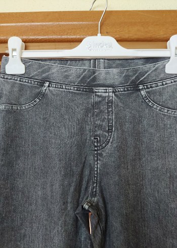 H&M Gri Beli Kemerli Kadın Denim Pantolon