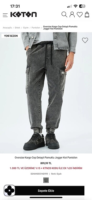 Erkek jogger jean pantolon