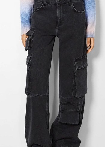 Bershka Siyah Kargo Denim Pantolon