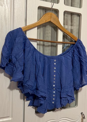 Dusuk omuz lastikli bluz - Görsel 2