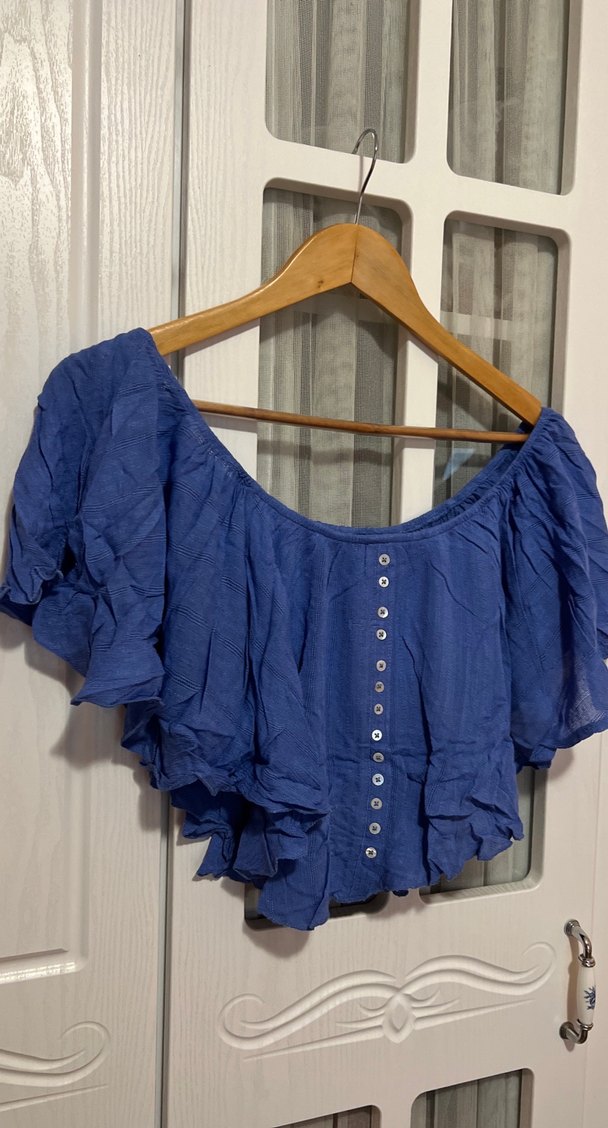 Dusuk omuz lastikli bluz - Görsel 2