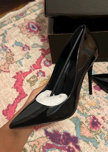 Siyah Rugan Stiletto Topuklu Kadın Ayakkabı - Görsel 4