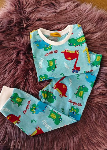 Diğer Renkli dinozor Desenli Erkek Pijama Takımı