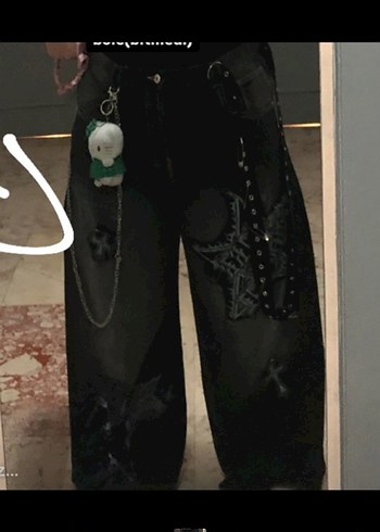 siyah oversized patchwork nyc tripp pantolon - Görsel 2