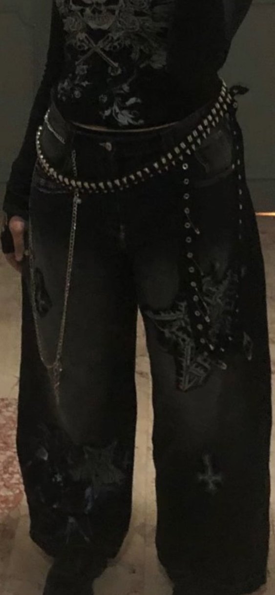 siyah oversized patchwork nyc tripp pantolon - Görsel 3