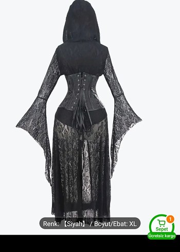 Siyah Dantel Uzun Gotik Elbise set korse ile beraber full set - Görsel 2