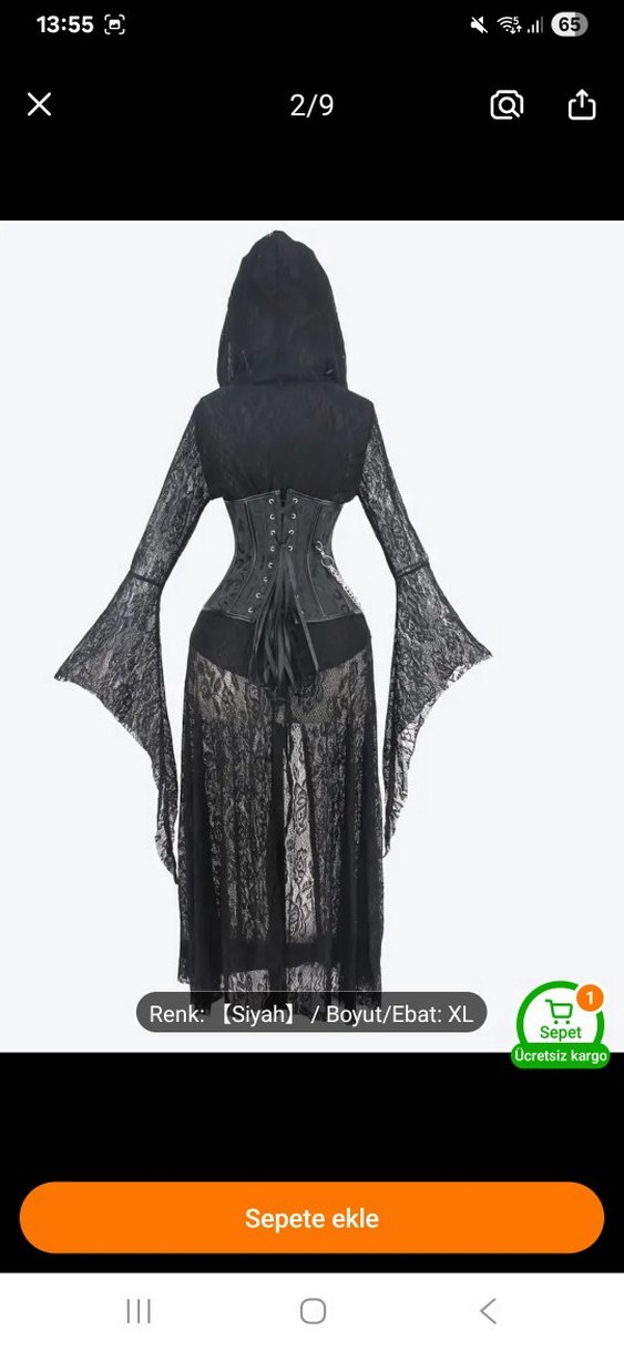 Siyah Dantel Uzun Gotik Elbise set korse ile beraber full set - Görsel 2