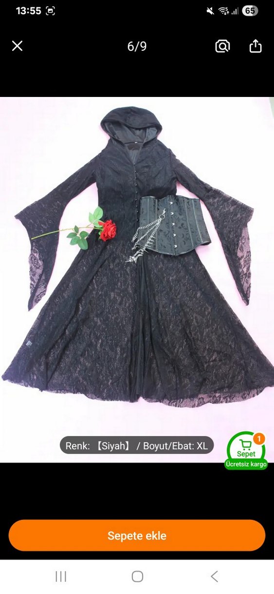 Siyah Dantel Uzun Gotik Elbise set korse ile beraber full set - Görsel 3