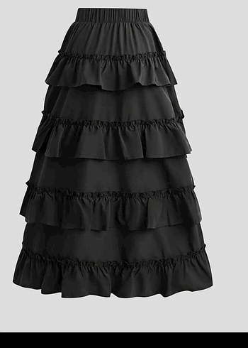 Siyah Gotik Uzun Fırfırlı Kadın Etek - Görsel 2