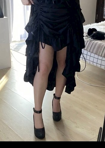 Siyah Gotik Uzun Fırfırlı Kadın Etek - Görsel 4