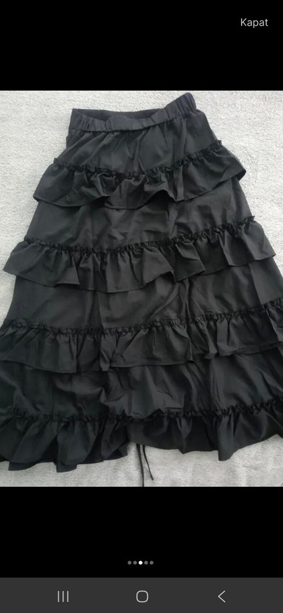 Siyah Gotik Uzun Fırfırlı Kadın Etek - Görsel 3