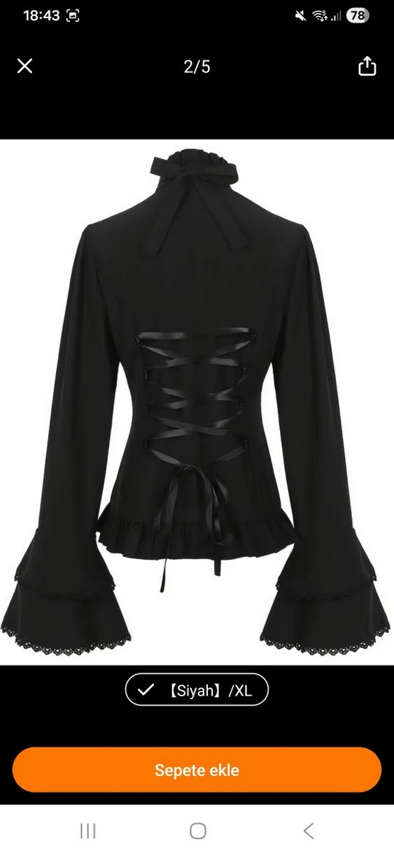 Uzun Kollu Siyah Gotik Fırfırlı Gömlek - Görsel 2