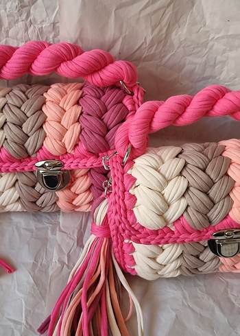 Beden pembe Renk Bohem pembe Renklipenye ip Örgü Kadın Çanta