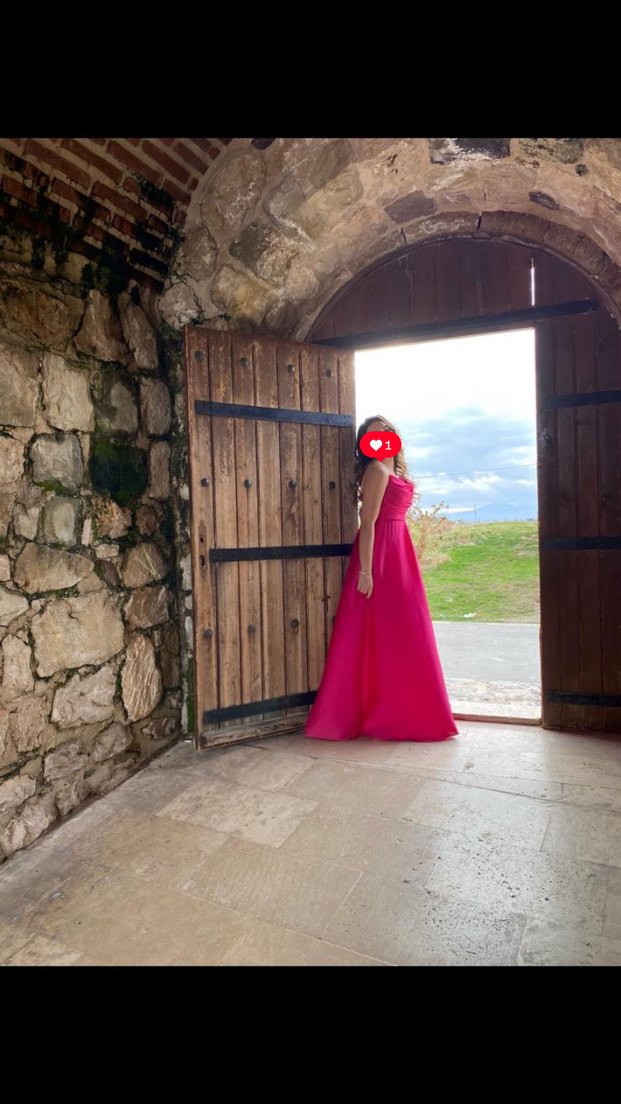 Pembe Drapeli Straplez Uzun Abiye - Görsel 4