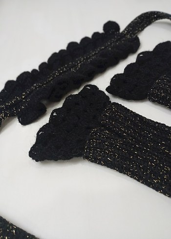 Siyah vintage Örgü Kadın Eldivenleri - Görsel 3